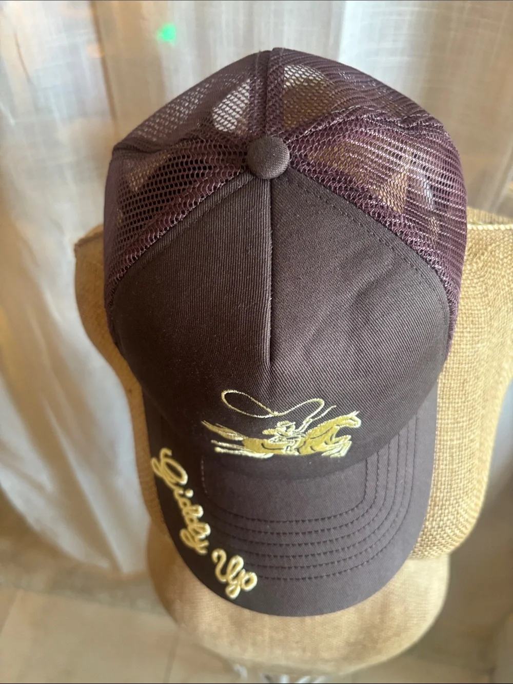 Giddy Up Embroidered Trucker Hat - Brown & Cream - Picture 7 of 7